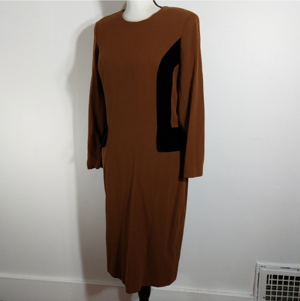 Vintage Carlisle Fully Lined Brown Long Sleeve Career Dress Size 12 - Picture 9 of 13